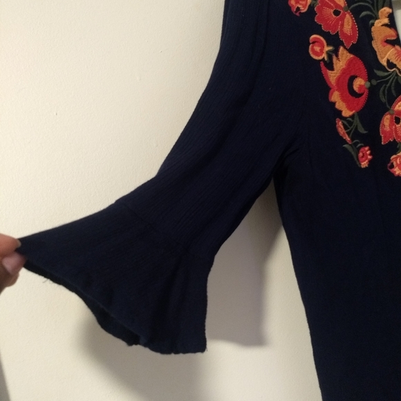 Blue Rain Embroidered Top, Size Small, Navy Blue - Picture 3 of 8